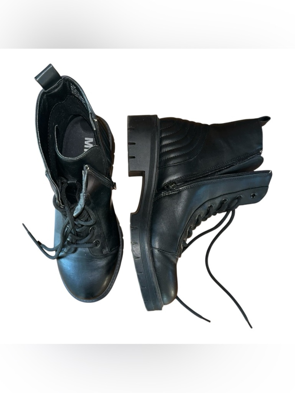 MIA Logan Black Combat Boots Lug Sole Lace Up Side Zip Womens 7.5M Punk Biker